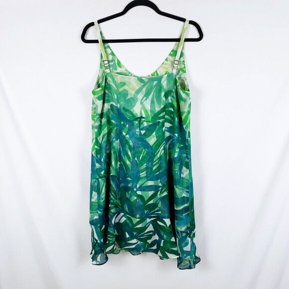 Cabi Tropical Slip Dress Womens M Green Resort Flounce Hem Chiffon Vacation - Picture 4 of 9